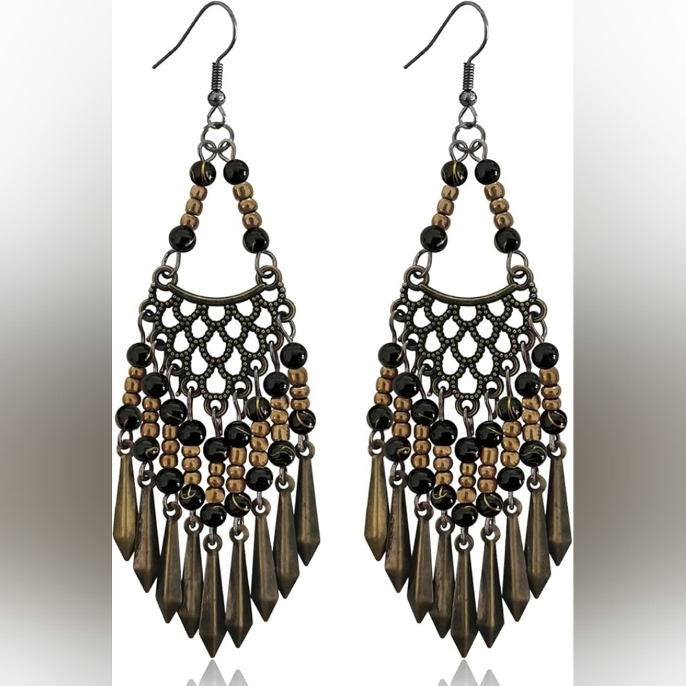 Vintage Bronze Bohemian Bead Dangle Drop Earrings
